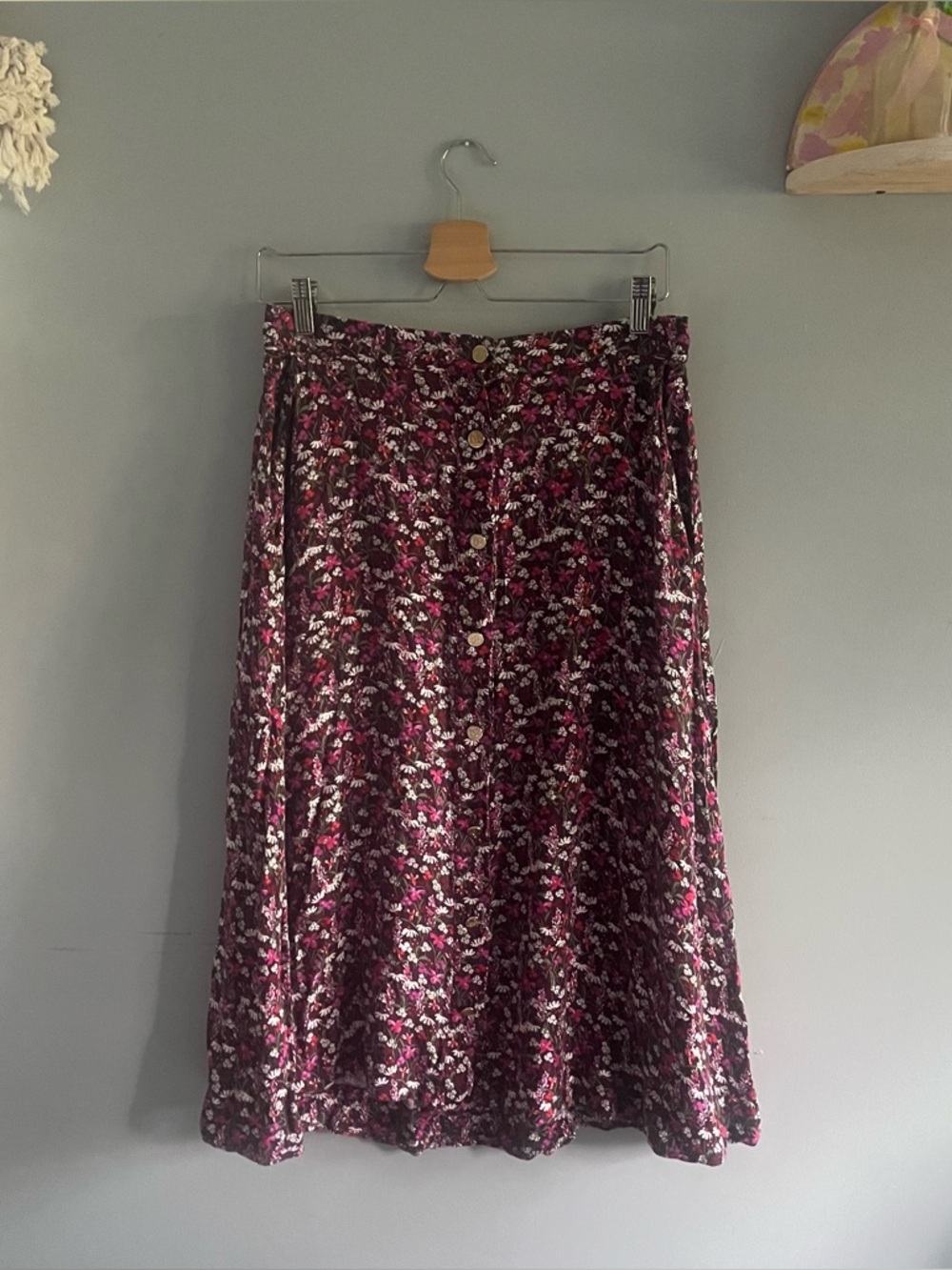 Draper James Burgundy Floral Button-Front Midi Skirt